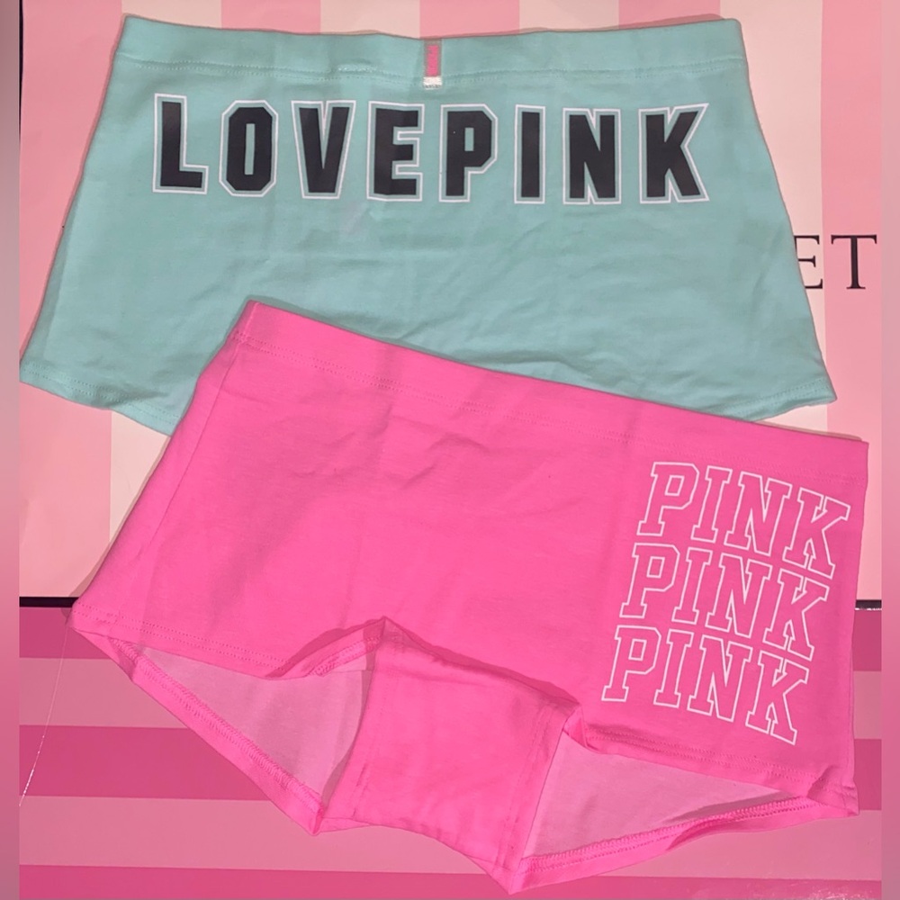 2 new PINK Victoria’s Secret boyshort panties bundle pink Panties shortie logo